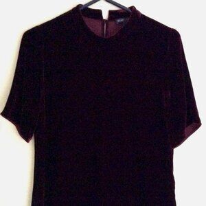 Eileen Fisher Rayon Silk Velvet Burgundy Mock Neck Short Sleeve Top Women's XXS